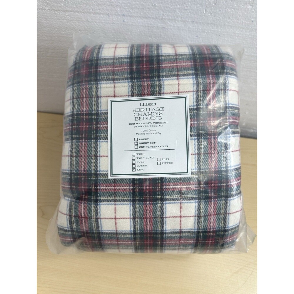 LL Bean Flannel Sheet Set King Vtg Pattern Heritage Chamois Bedding Cotton New